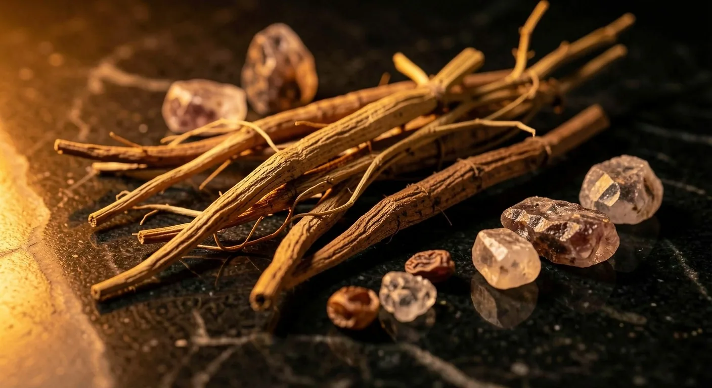 Natural botanical ingredients on dark stone surface